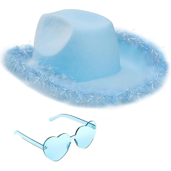 Western Cowgirl-hatt med hjärtglasögon för kvinnor och män, utklädningshatt för födelsedag, halloween, cowgirl-kostym för möhippa, svensexa (blå)