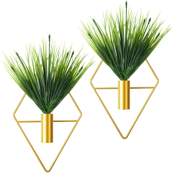 Stykker Hengende plantekasser i metall Geometrisk veggvase med kunstig plante Moderne hengende planteholder for dekorasjon (gull, vannplante)