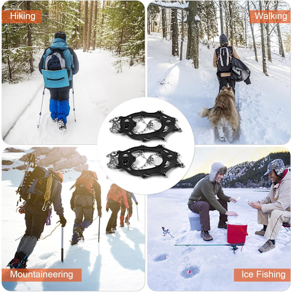 19-tandade isklämmor halkskydd snöskoskydd lättvikts rostfritt stål halkfria isgrepp för stövlar över skor broddar isgrepp, XL Black XL
