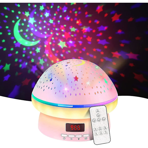 Svampe stjernehimmel projektionslampe, soveværelse atmosfære himmel lampe Timer Roterende stjerne projektor natlys til børn, gaver til 3-10 år gamle børn