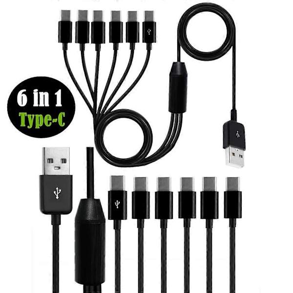 USB2.0 Type A Hann til 6 Type-C UsbC Hann Y Splitter Data Synkronisering og Ladekabel Adapter 1.5m