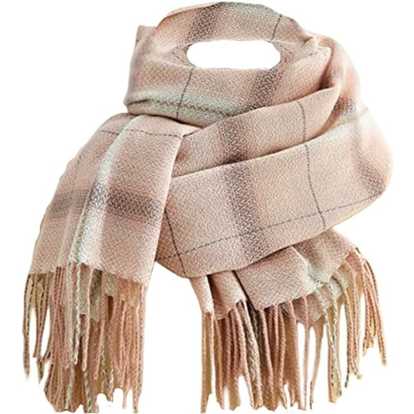 Vinterrutete skjerf for kvinner, langt vinterskjerf, myke varme skjerf, duske-sjal, lang stola, julegave Pink