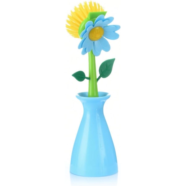 Creative Sunflower Universal Brush Set - Kitchen Cleaning Brush with Long Handle and Base - Maintain Pots and Pans for Good Cleaning-blue