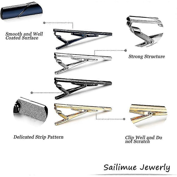 8 st Tie Clip Bar, För Män Tie Business Bröllop Bar Clips, Set Med Presentask