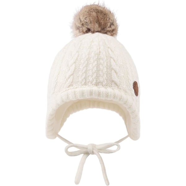 Baby Gutter Vinterlue Fløyelsforet Småbarnslue med Øreklaffer Varme Babyluer for Jenter med Dusk Off-white