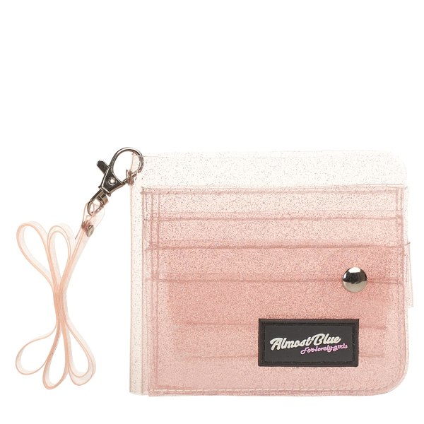 Korthållare Genomskinlig plånbok Glitter PVC-kortväska Dam Halsband Vikbart kort ID-fodral Kontantmynt Fotoklistermärke Hållare (Rosa-3-pack)