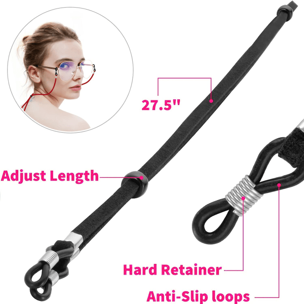 3 st. Ögonbrynband i PU-läder, Spectacles Cord Retainer Lanyard, Brun Röd Mörkblå