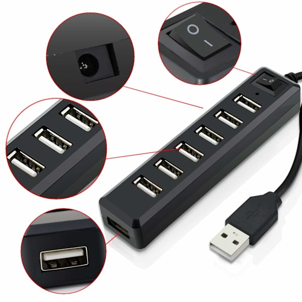 7 Portin USB-keskitin Laajennus Nopea USB 2.0 Moni USB-keskitin Jakaja Kytkimen Johto Adapteri Kaapeli Kannettavalle Tietokoneelle, Mac Bookille, Tabletille, Tukee Windows Vista/7/Mac