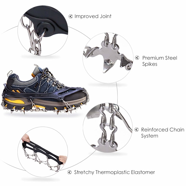 Brodd Ice Cleats Traction Snø Grips for Sko Støvler Kvinner Menn Barn Anti Sklisikre 19 Rustfrie Stål Pigger Sikker Beskyttelse (XL)