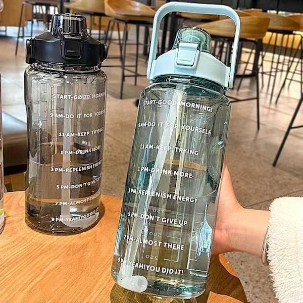 2000 ml vattenflaska, sommar fitness halmkopp med skala, utomhus bärbar plastkopp grön Green