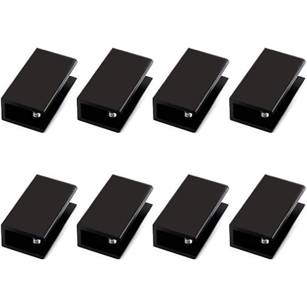 Pakke med 8 firkantede glashylde klemmer i aluminiumslegering, holder, støttebeslag, sort (egnet til 10-12 mm tykt glas)