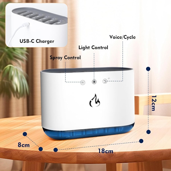 900ML Luftfugter, Dynamisk Pick-up Luftfugter med 6 Dyser og 7 Farve LED-lys, 25dB Ultra Støjsvag, Aroma Diffuser Luftfugter