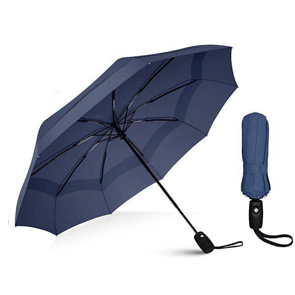 Rejse Paraply - Nem Automatisk Åbn og Luk, Holdbar Kompakt Paraply, Robust Fiberglass Stel, Vandtæt Baldakin - Bærbar Rejse Paraply blue