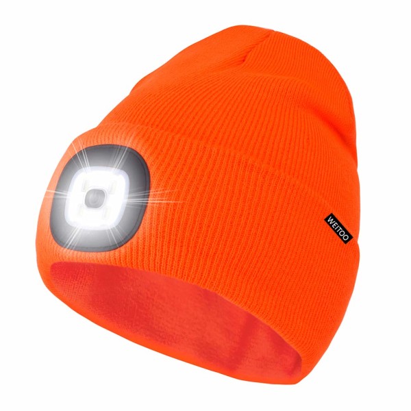 Unisex 4 LED-belyst cap, USB uppladdningsbar löpmössa Super Bright handsfree strålkastare Torch Hat, LED-hatt för löpvandring (orange) Orange