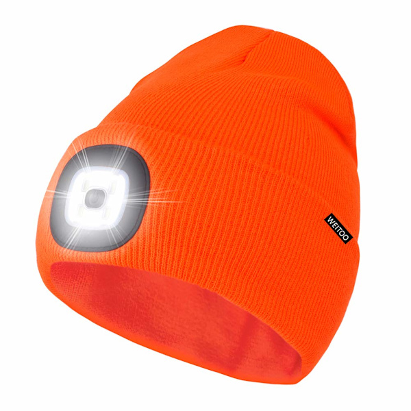 Unisex 4 LED -valolla varustettu pipo, USB-ladattava juoksupäälakki erittäin kirkas handsfree-otsalampun pipo, LED-pipo juoksuun ja vaellukseen (oranssi) Orange