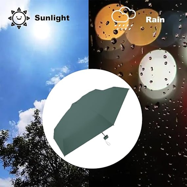 Hopfällbart reseparaply, litet kompakt paraply för sol och regn vindtätt UV-paraply med dragkedjefodral för kvinnor flickor Dark green