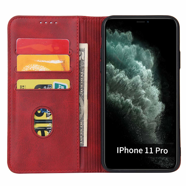 iPhone 11 Fodral Premium PU Läder Plånboksfodral med Korthållare Ställ Inbyggd Magnetisk Stängning Flip Folio Telefonskal för iPhone 11 - Röd