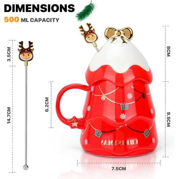 Julekaffekop med låg, Festival Sød Julekoppe Skønne Keramiske Tekopper (Rød) red