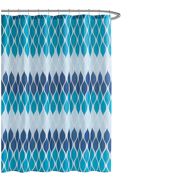 Texturerad Duschdraperi Set, Set med 1 Duschdraperi & 12 Metallkrokar, Rostbeständig, 100% Polyester, Maskintvättbar, Mått 70” X 72”, Blå Blue