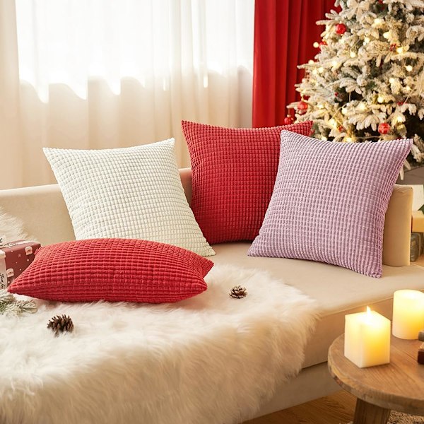 Corduroy Granule Pudebetræk Dekorative Pudebetræk Aflange Bløde Pellets Solid Pudebetræk til Sofa Soveværelse 12x20 Tommer 1#White