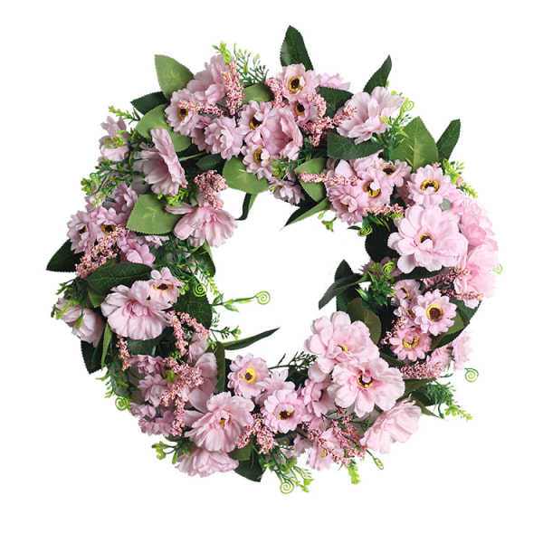 Efterårskrans, årlig krans efterårsdekoration, kunstig efterårskransdekoration, efterårshøst boligdekoration 45 cm—Mørk Pink Daisy Dark pink daisies