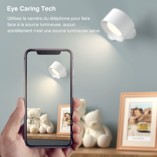 Innendørs vegglampe, berørings-LED-vegglampe med USB-ladeport, berøringskontroll, 3 lysstyrkenivåer 3 temperaturer 360° roterbar sengelampe