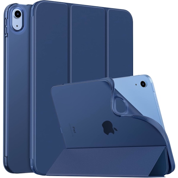 iPad 10. generasjon deksel 2022, iPad 10,9 tommer deksel, Mykt frostet gjennomsiktig TPU slankt beskyttelsesdeksel med justerbare vinkler Navy blue