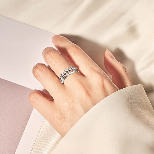 Ångestring för Kvinnor, Fidgetring i Sterling Silver, Justerbara Pärlringar Ångestlindringsringar, Stressreducerande Spinnerringar för Män Kvinnor