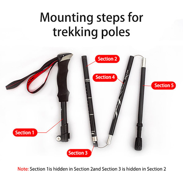 Vandrestave til vandreture, trekkingstave til kvinder og mænd, letvægts unisex med tilbehør, 2 stk., sort