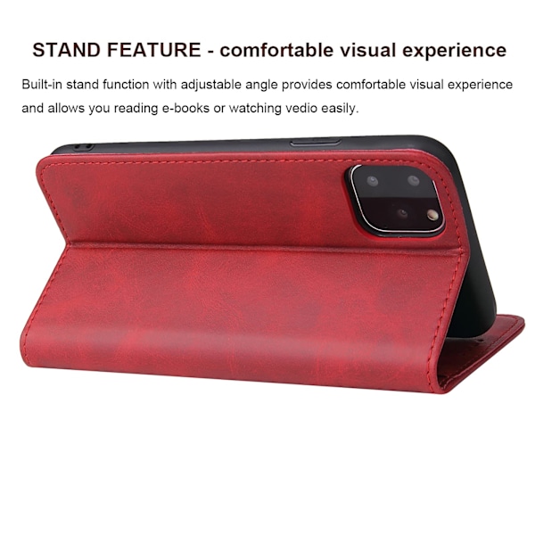 iPhone 11 Fodral Premium PU Läder Plånboksfodral med Korthållare Ställ Inbyggd Magnetisk Stängning Flip Folio Telefonskal för iPhone 11 - Röd