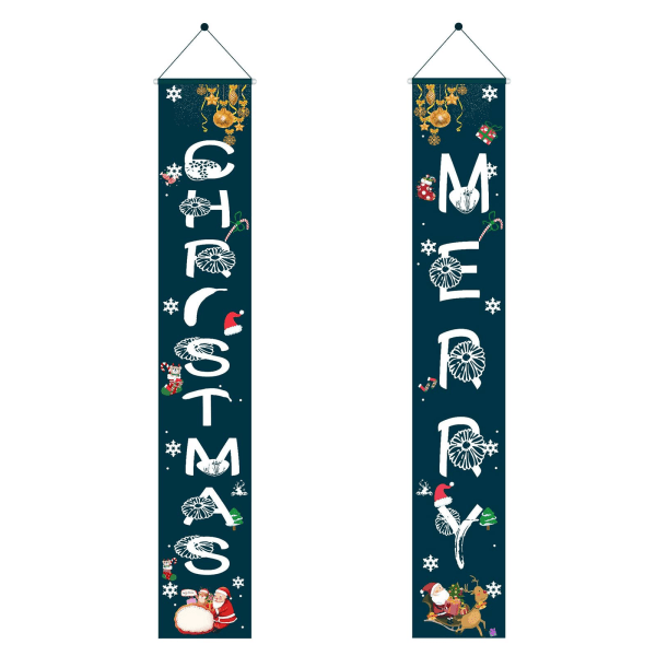 Merry Christmas Banner Hängande Couplets inomhus och utomhus festliga dekorationer, Dörr Gardiner Hängande flagga Party Skylt Juldekoration (marin) navy