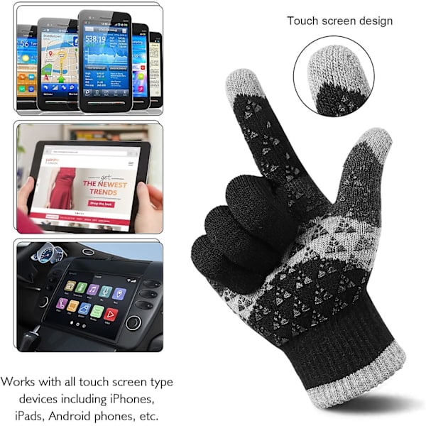 Varme Strikkhansker, Vinterstrikkhansker med antislipp, varme fleece utendørs kuldebestandige ullhansker, Unisex