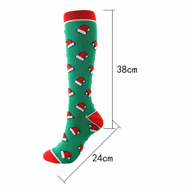 3 Par Jule-Lange Kompressionsstrømper Nylon Rensdyr Juletræ Mønster Knæhøje Strømper Svedabsorberende Strømper til Maratonløb (L/XL) L/XL