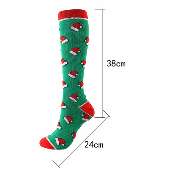 3 par julstrumpor i nylon med kompression, knästrumpor med ren- och julgransmönster, svettabsorberande strumpor för maratonlöpning (L/XL) L/XL