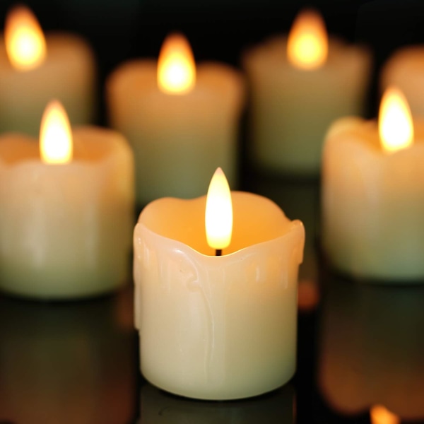 6 Pakke Ekte Voks Flammeløse Telys, LED Lys Pillar Lys, Batteridrevne Flimrende Lys for Hjemmedekor, 5 X 5CM. Batteri Inkludert 5×5cm