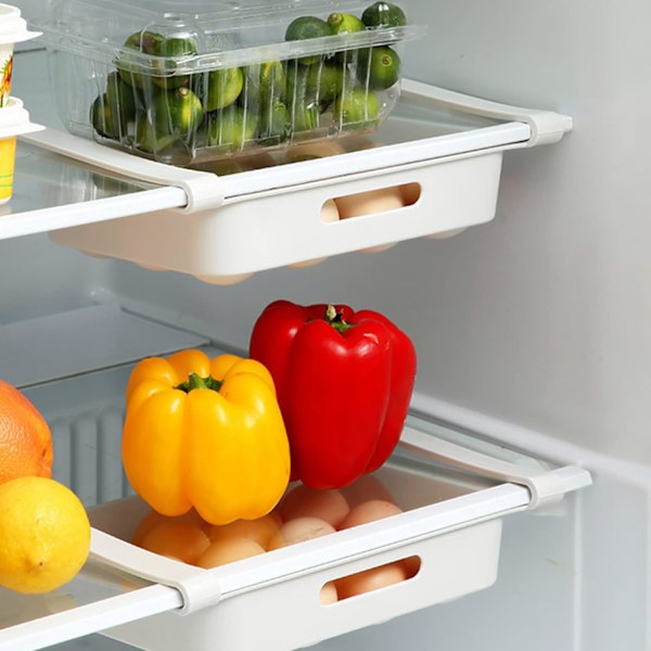 2-pack Kylskåpslåda Organizer, Hängande Förvaringshylla för Kylskåp, Mat Frukt Grönsak Färsk Korg Kyl Frys Hylla Låda Behållare Ägghylla
