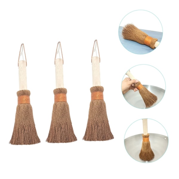 3 stk Flaskerensere Oppvaskbørste med Håndtak Oppvaskbørste Jern Skrubbe Pan Palm Børste Oppvaskbørste Skrubbebørste Naturlig Rengjøring Skrubbere
