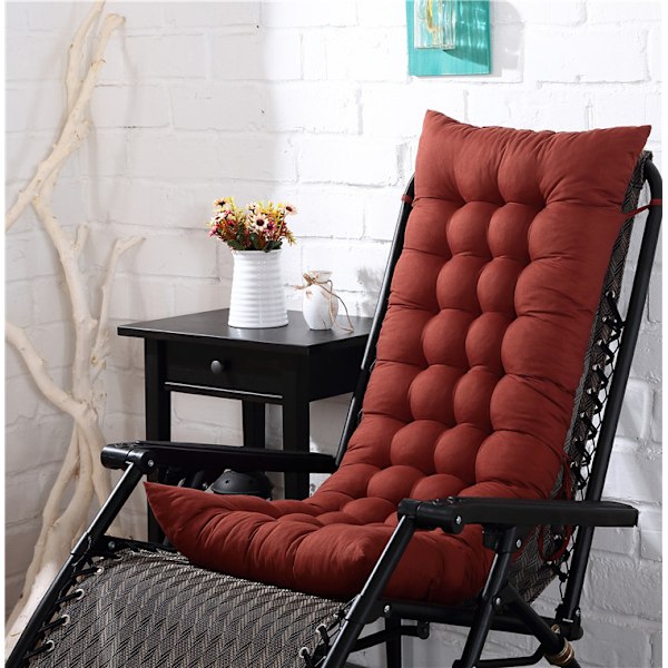 Højrygget Stolhynde, Fortykkede Havestolhynder, Udendørs Terrassestolhynde, 3D Rektangulær Form Hynde, Kaffe, (48*155*8CM) Coffee