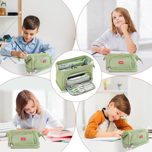 Etui til studerende, stor kapacitet voksen blyantpose kontorarrangør, enkel holdbar multifunktionel blyantpose til drenge, piger, grøn green