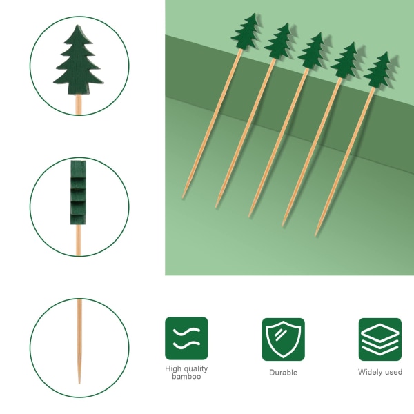 100 kpl Joulukuusi Cocktail-tikkuja, Käsintehtyjä Puusta Valmistettuja Cocktail-vartaita Joulukuusen Muotoisina, Cupcake-sormenruokapikkuja, Joulujuhlatarvikkeita Christmas Tree