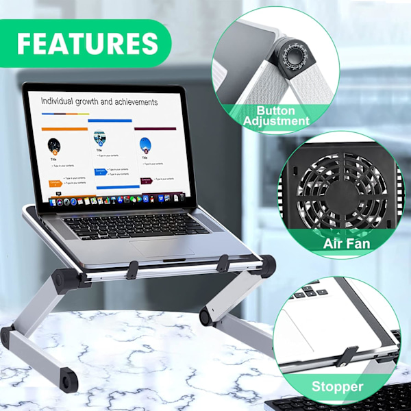 Vikbart Laptopställ Skrivbord Justerbart Laptopställ För Säng Vikbart Laptopbord Portabelt Med Kylfläkt Soffa Soffbricka För Surfplatta Laptop MacBook