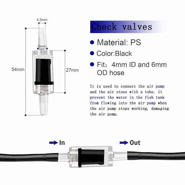 Akvarieairpumptillbehör, 21 delar pumpkit 5 meter luftledningsslang, 4 backventiler, 4 kontrollventiler, amerikansk standard American