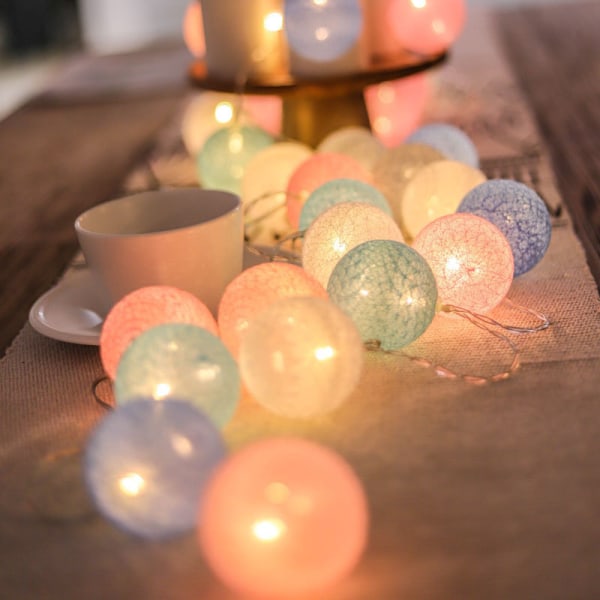 Cotton Ball Light Garland, Innendørs juledekorasjon, 3M 20er LED Globe Light, Bryllupssoverom Atmosfære-dekorasjoner, (fargerike USB)