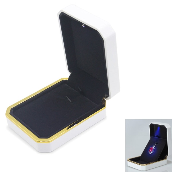 Luksus anheng Box, Velvet smykkeskrin Oppbevaring Case Organizer Holder med LED lys, hvit