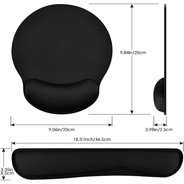 Musmatta, för dator/laptop, halkfri gummibas med handledsstöd i memory foam för att lindra smärta och karpaltunnelsyndrom