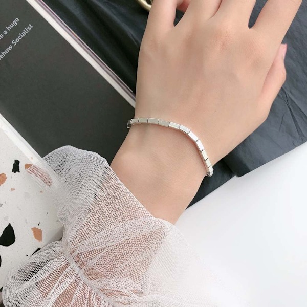 S925 damearmbånd, utsøkt blankt bambusarmbånd, lykkebringende mote