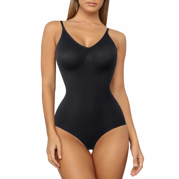 Slankende bodyer for kvinner Shapewear Overdeler Magekontroll Body Shaper Spaghetti Strap Camisole Leotards Bodycon Jumpsuit, XS/S