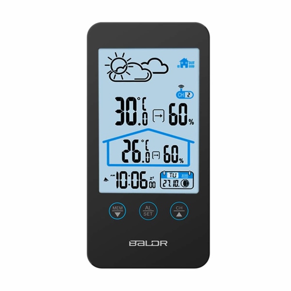 Digital termometer Hygrometer Praktiska trådlösa väderstationer med utomhussensor Barometer Bakgrundsbelysning Tid Display