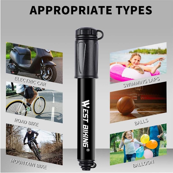 Bærbar mini cykelpumpe i aluminiumslegering, super hurtig dækpumpe, kompatibel med universelle Presta- og Schrader-ventiler.
