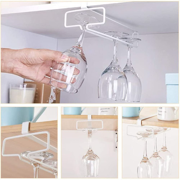 2 Pak Vin Glas Holder Stængglas Stativ Hængende Under Skab Vin Glas Stativ Ingen Boring Hængende Champagne Goblets Opbevaring Organiser, Hvid